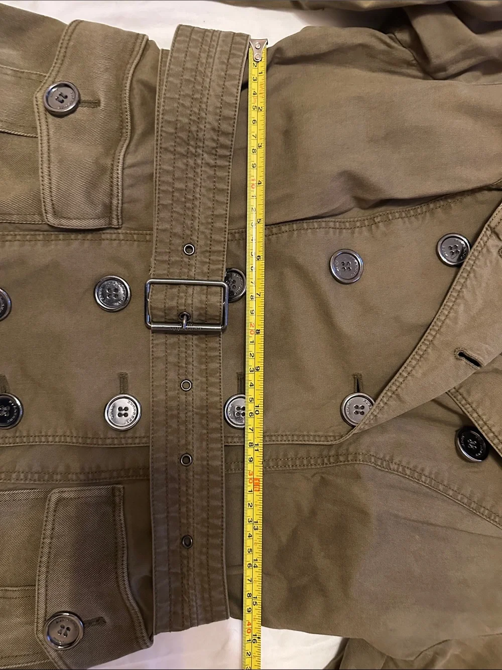 Burberry Olive Green Double-Breasted Belted Trench Jacket - Picture 3 of 6